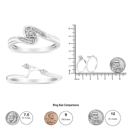 Anillo y banda nupcial con diamantes de 1/10 quilates en plata de ley 925 con forma de espiral y derivación (color IJ, claridad I3)