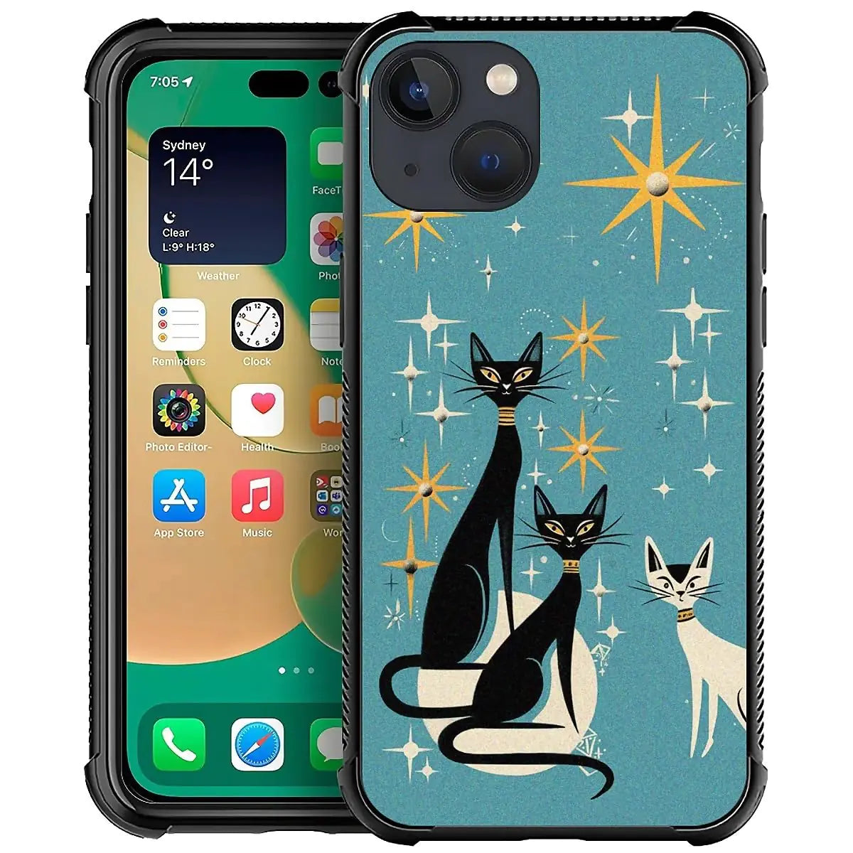 Phone Case Compatible with iPhone 14 Pro Max - Wireless Charging Compatible,S Poppies Cat TPU Bumper and Hard PC Pattern Back Case