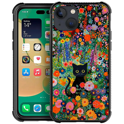 Funda de teléfono compatible con iPhone 14 Pro Max - Compatible con carga inalámbrica, carcasa trasera rígida de PC y parachoques de TPU con diseño de gato S Poppies