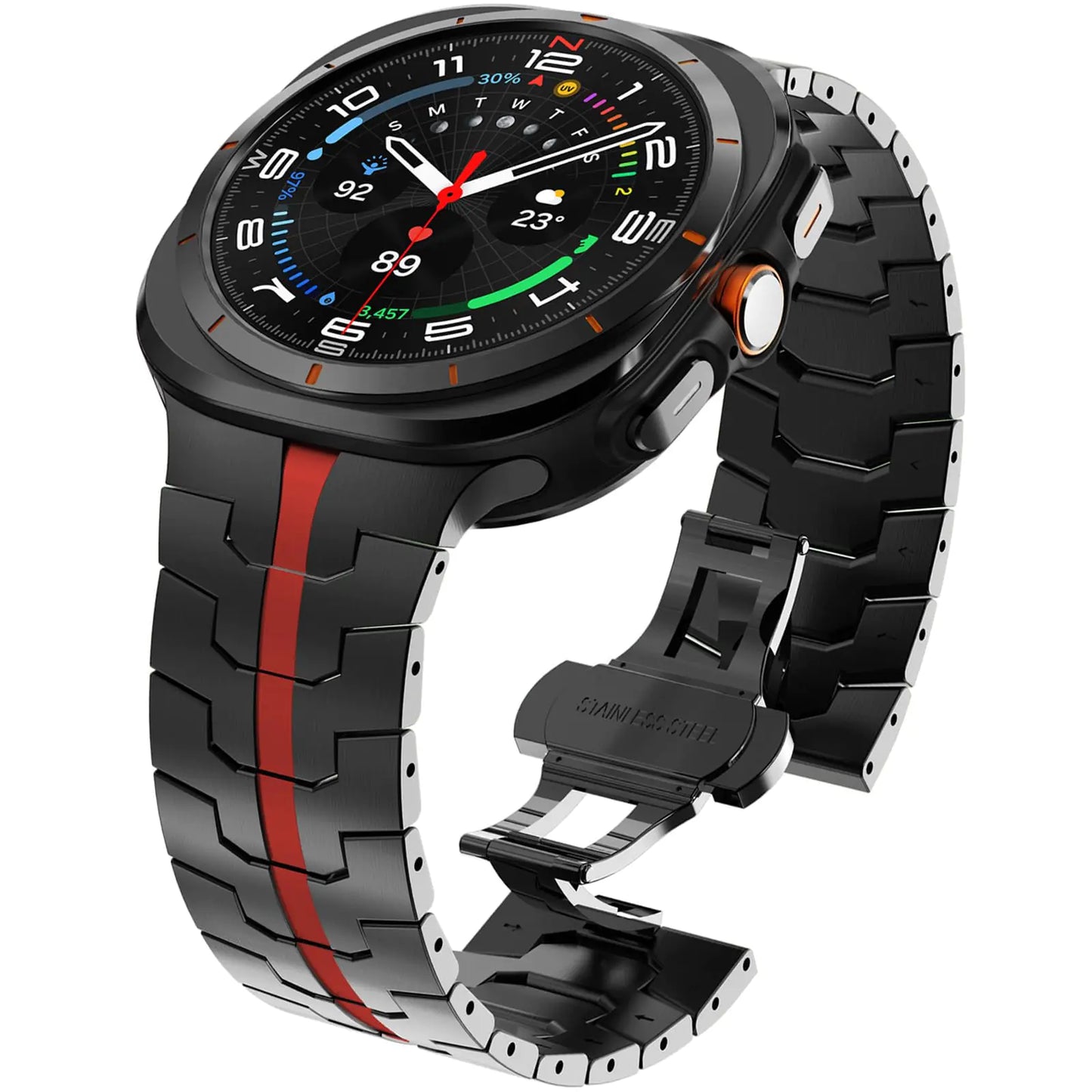 Correa de metal WINGLE para Samsung Galaxy Watch Ultra de 47 mm para hombre, resistente y duradera, de acero inoxidable, elegante, informal, para negocios, con cierre plegable de mariposa