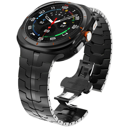 Correa de metal WINGLE para Samsung Galaxy Watch Ultra de 47 mm para hombre, resistente y duradera, de acero inoxidable, elegante, informal, para negocios, con cierre plegable de mariposa