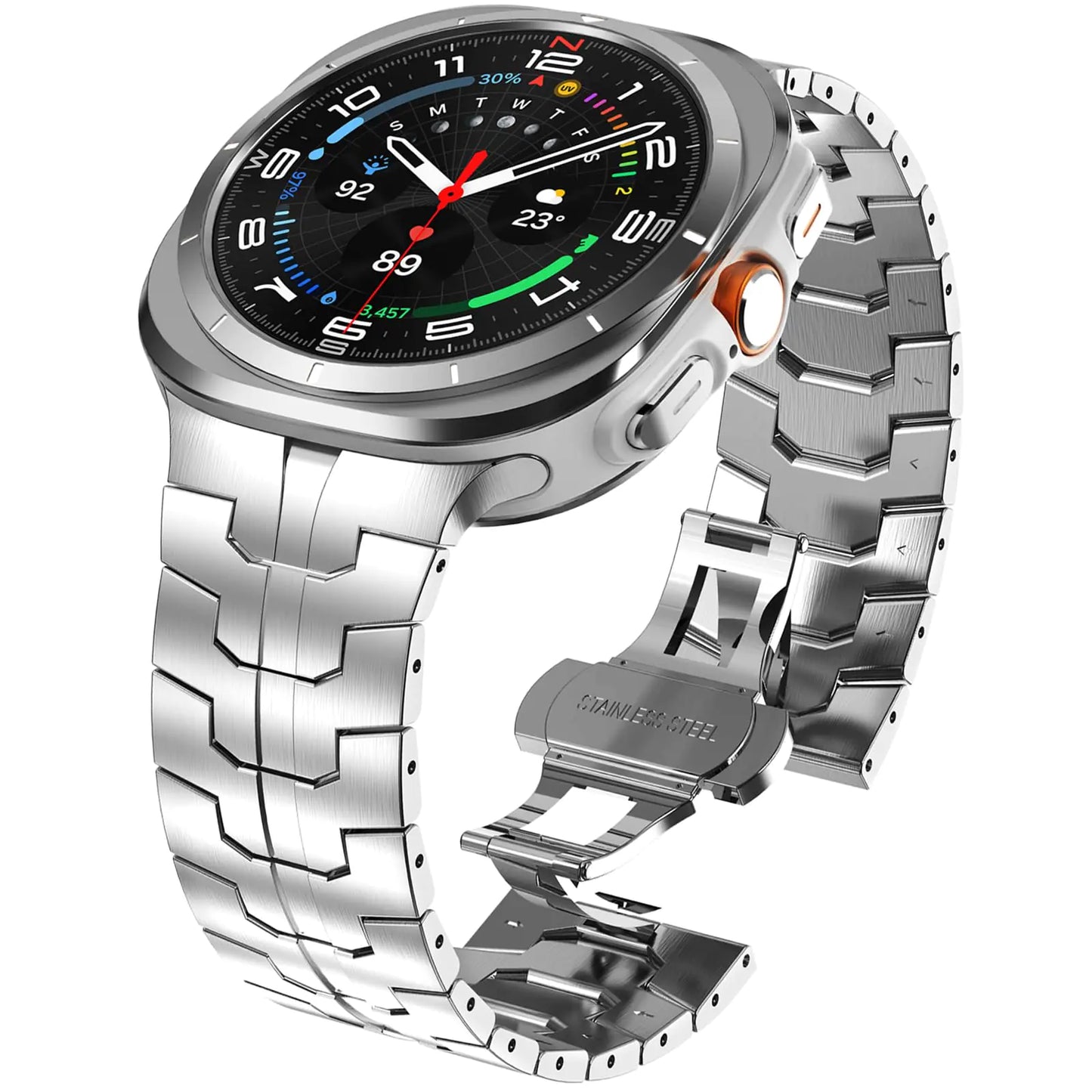 Correa de metal WINGLE para Samsung Galaxy Watch Ultra de 47 mm para hombre, resistente y duradera, de acero inoxidable, elegante, informal, para negocios, con cierre plegable de mariposa